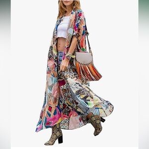 RanRui Oversized Colorful Patterned Kimono - OS